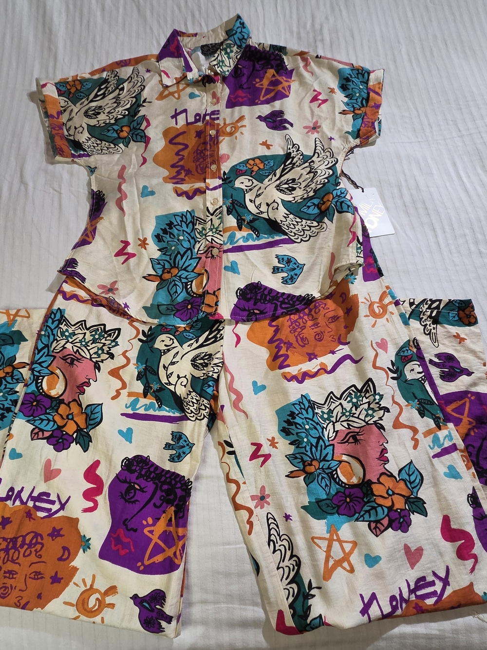 Milk & Honey Wide Leg Floral Accent 2 Piece Top & Pant Set ~ Med Pants- Sml Top
